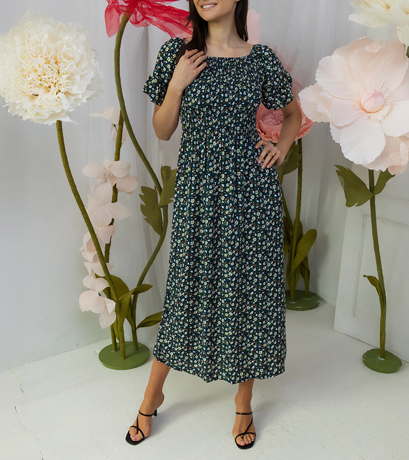 Námornícky modré kvetinové maxi šaty Marcello