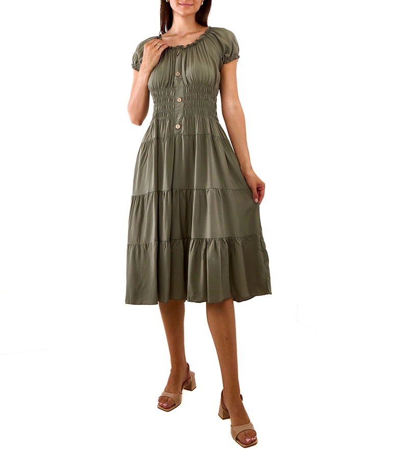 Zelené midi šaty s krátkym rukávom Marisla