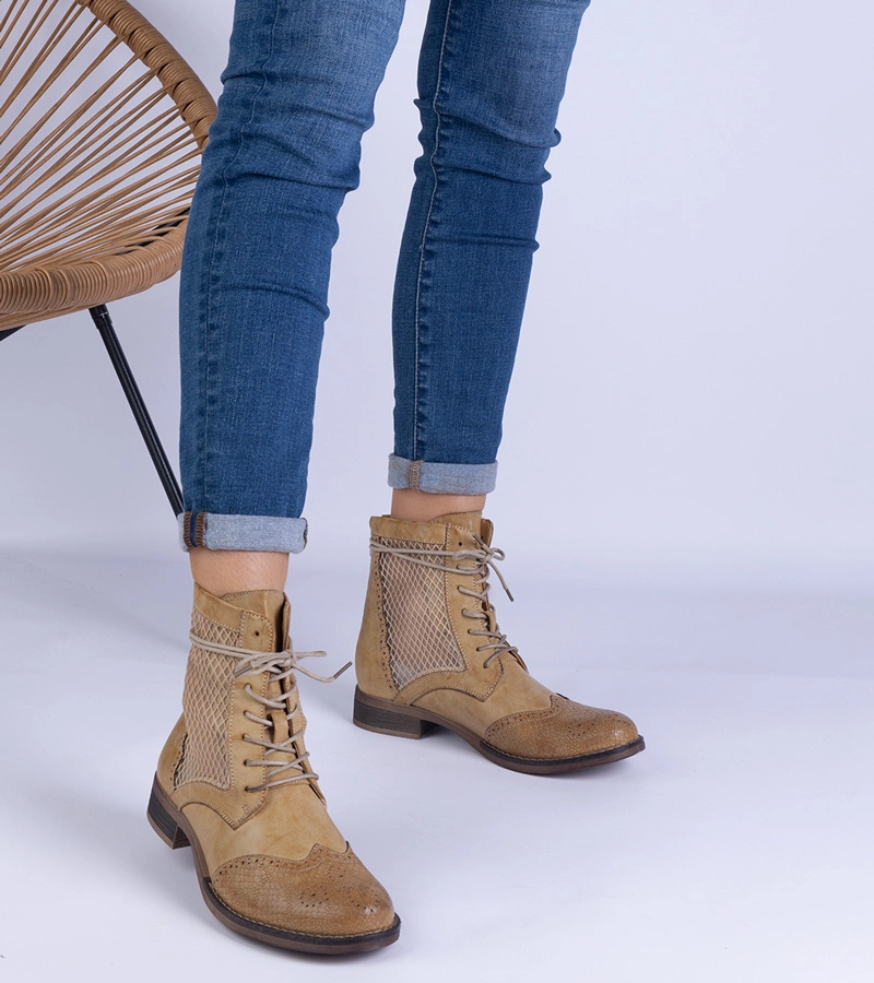 Žlté ažúrové ploché členkové topánky Reeves