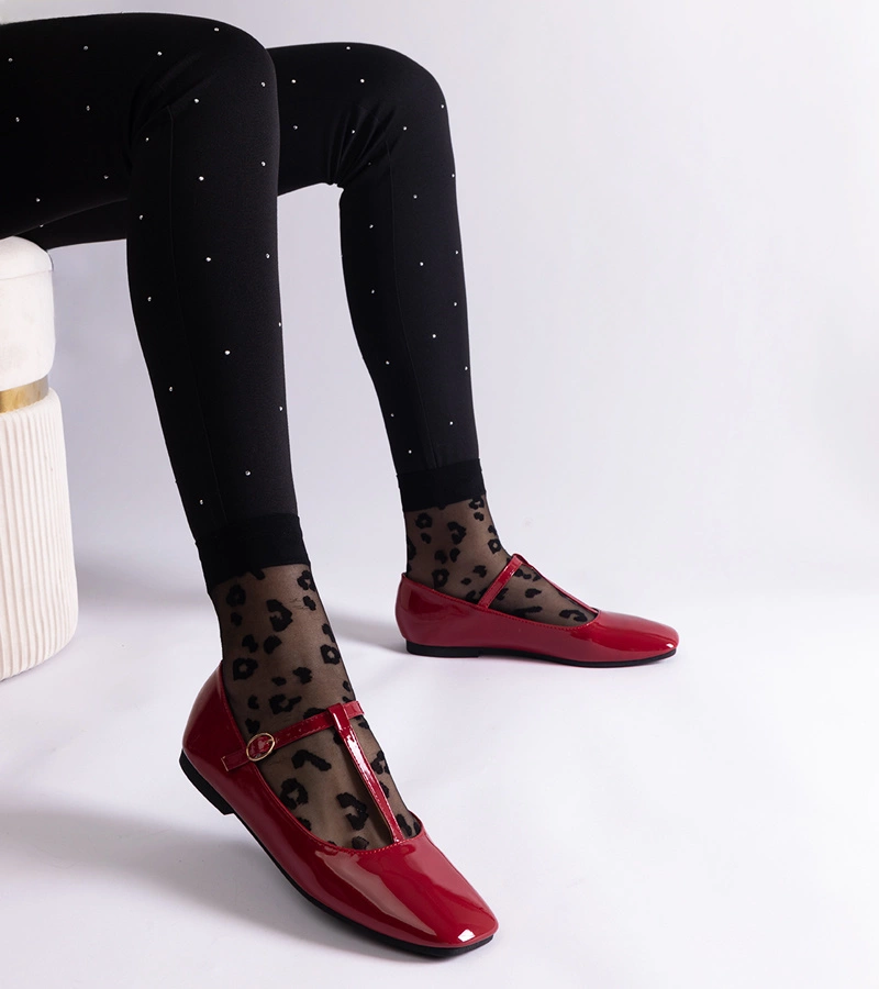 Červené lakované balerínky s remienkom Marseille