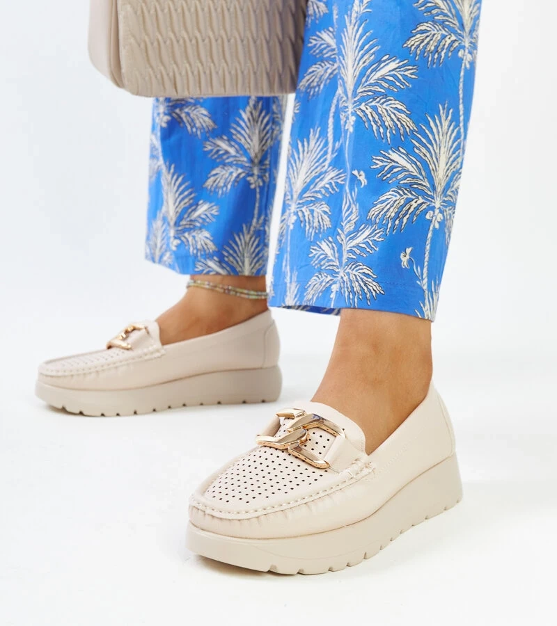 Bežové poltopánky s koženou vložkou Leena