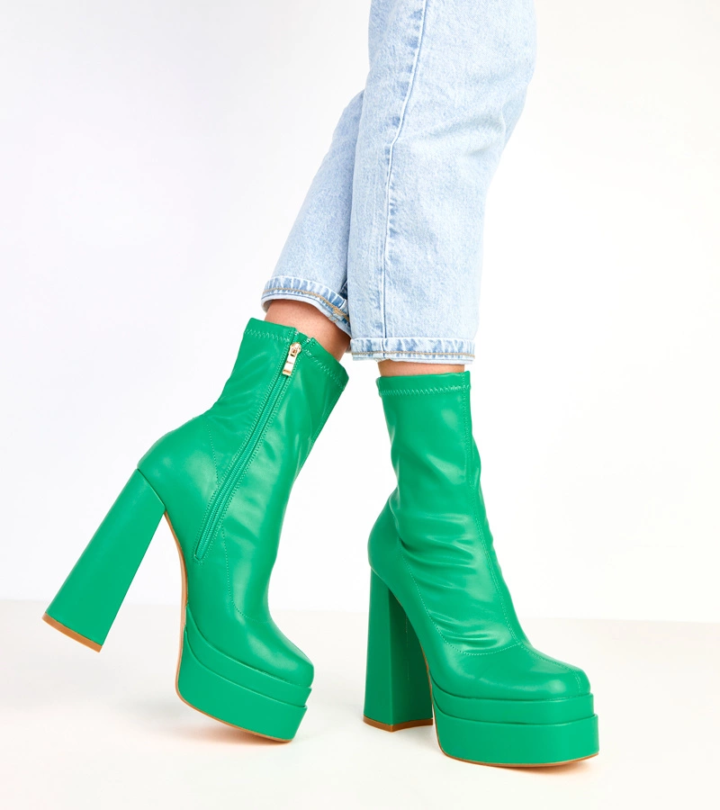 Zelené členkové topánky na masívnom podpätku a platforme Yasmin
