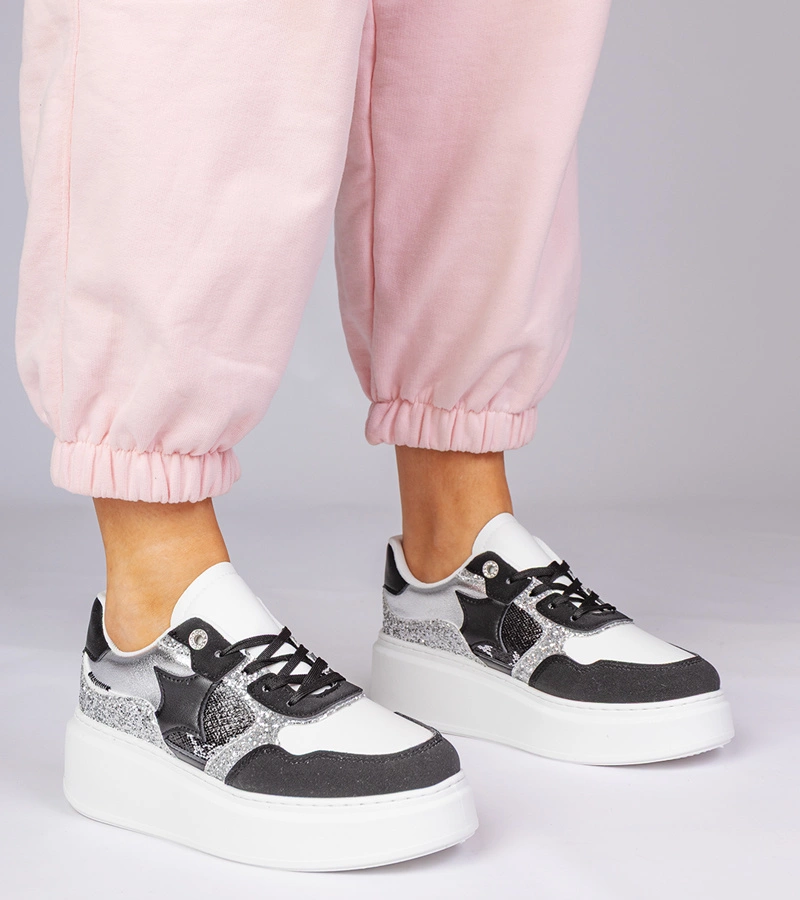 Čierne tenisky s trblietkami a zvieracou potlačou Bertula