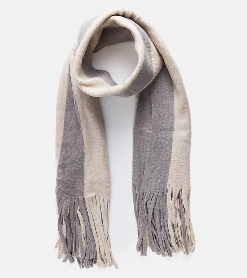 Béžovo-sivý šál so strapcami Lana