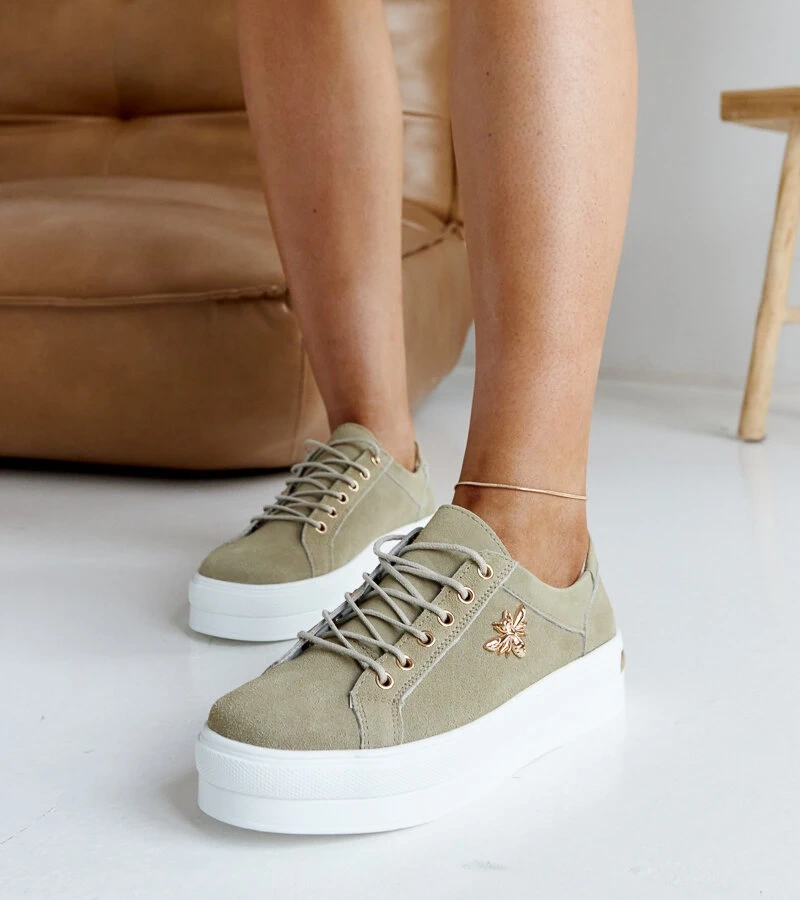 Zelené kožené tenisky na hrubom podpätku Mikka