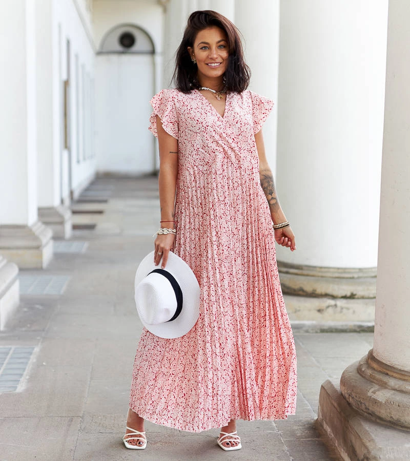 Ružové kvetinové maxi šaty Dorina