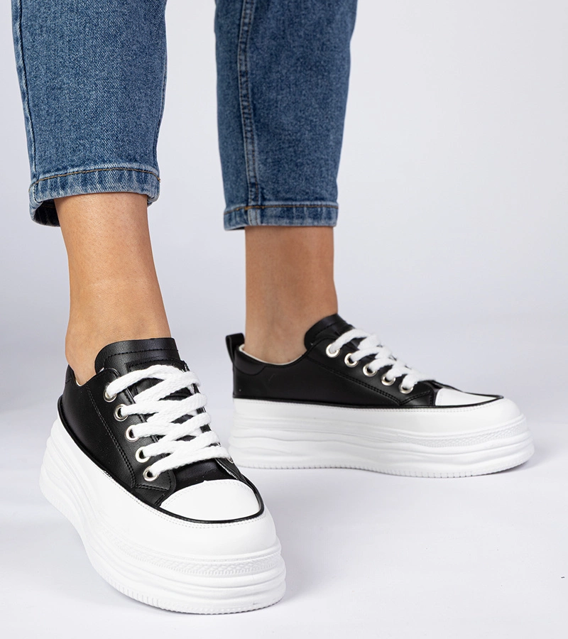 Čierno-biele dámske tenisky na vysokej podrážke Selina