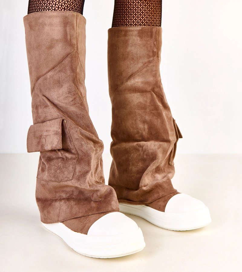 Hnedé ekosemišové čižmy s vyhrnutým zvrškom Marsey