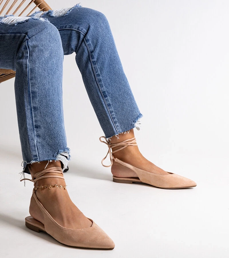 Viazané béžové baleríny s otvorenou pätou Leaia