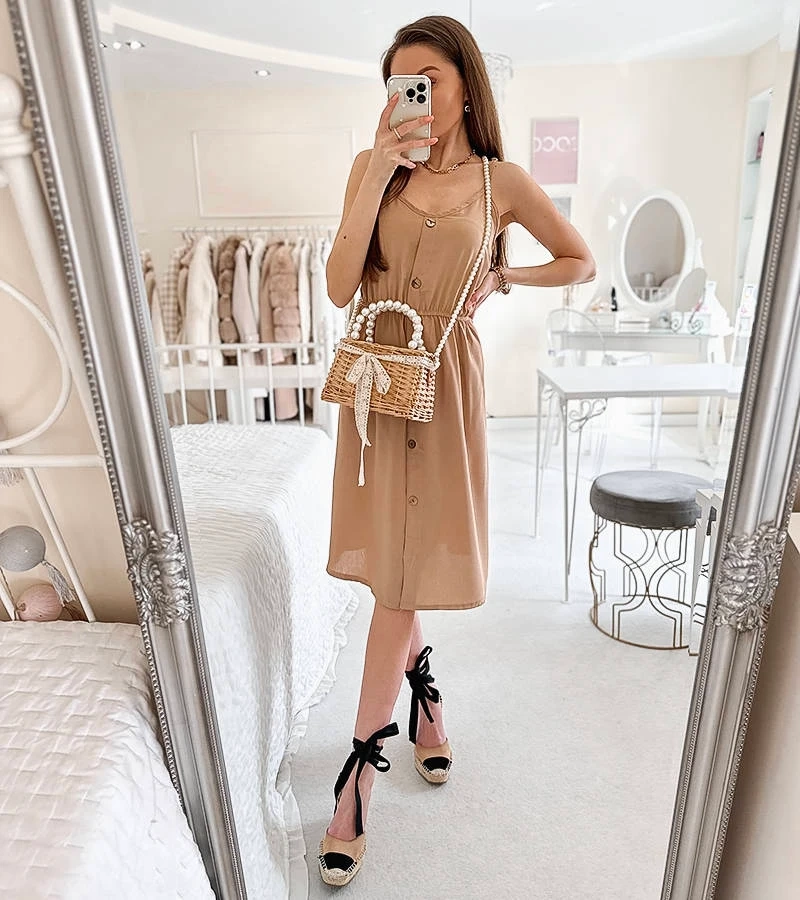 Béžové šaty bez ramienok Aubin