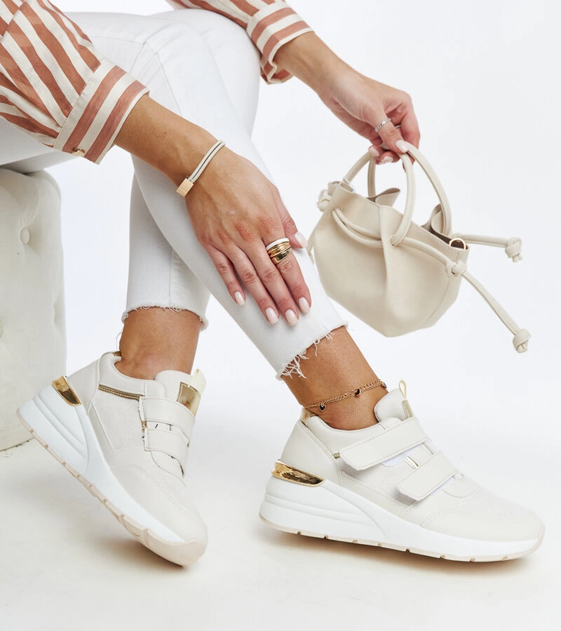 Bežové tenisky na platforme na suchý zips Orly