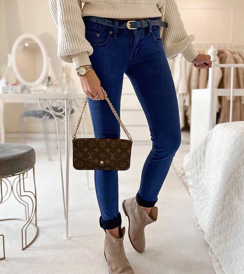 Modré elastické nohavice s opaskom Rocher