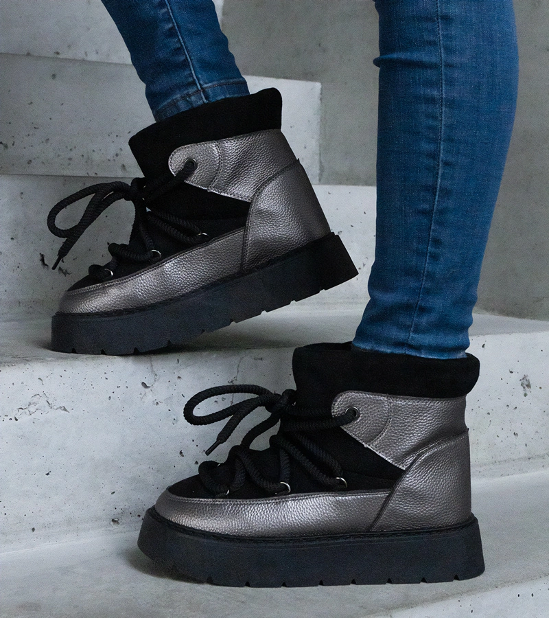 Čierne snehule na platforme zateplené kožušinkou Sapphi