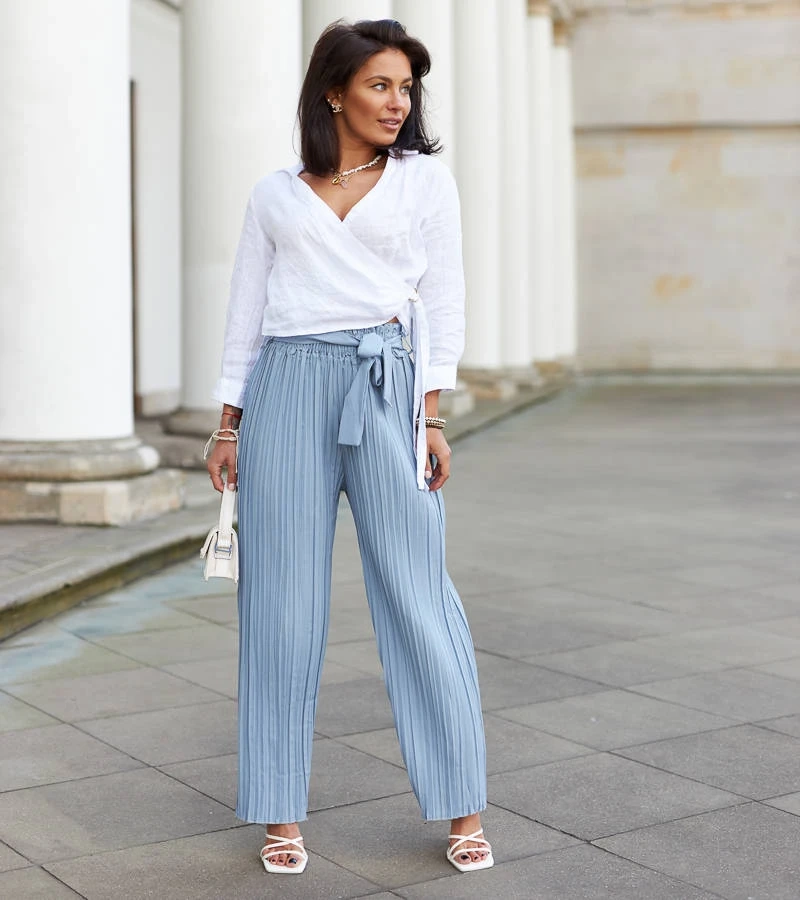 Modré dámske široké plisované nohavice Anisa