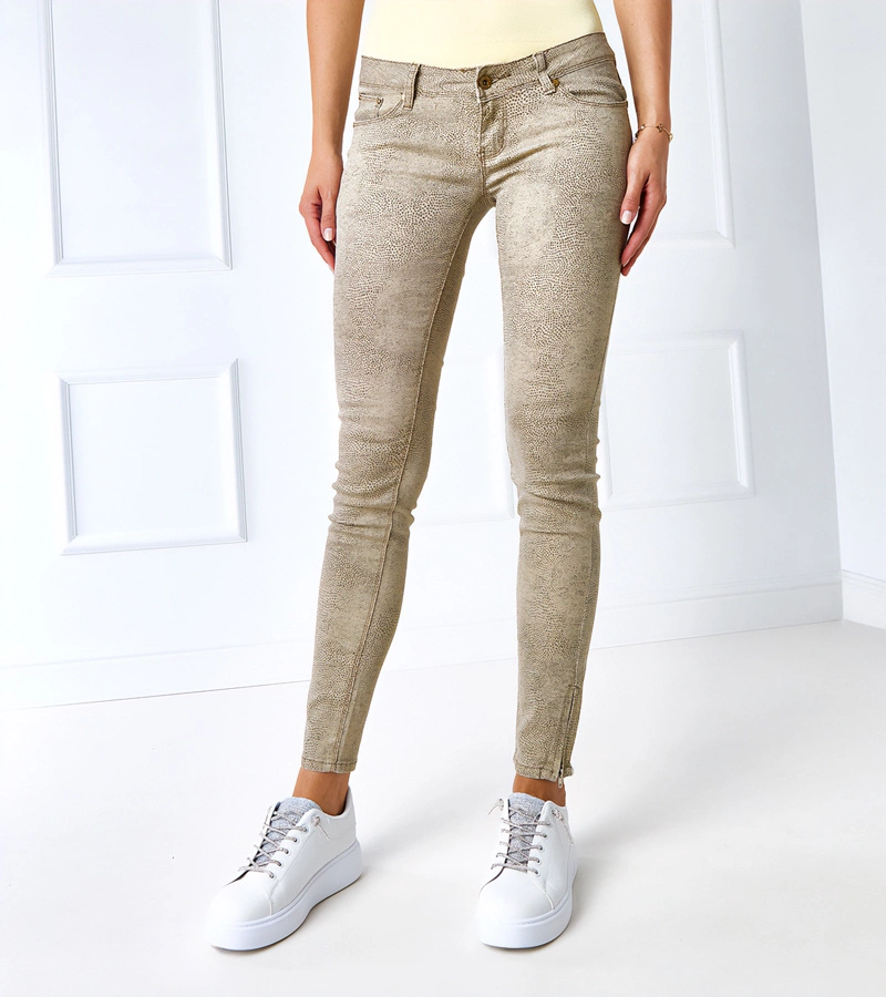 Béžové úzke nohavice s vysokým pásom Eglantine RE-040 BEIGE/LEOPARD
