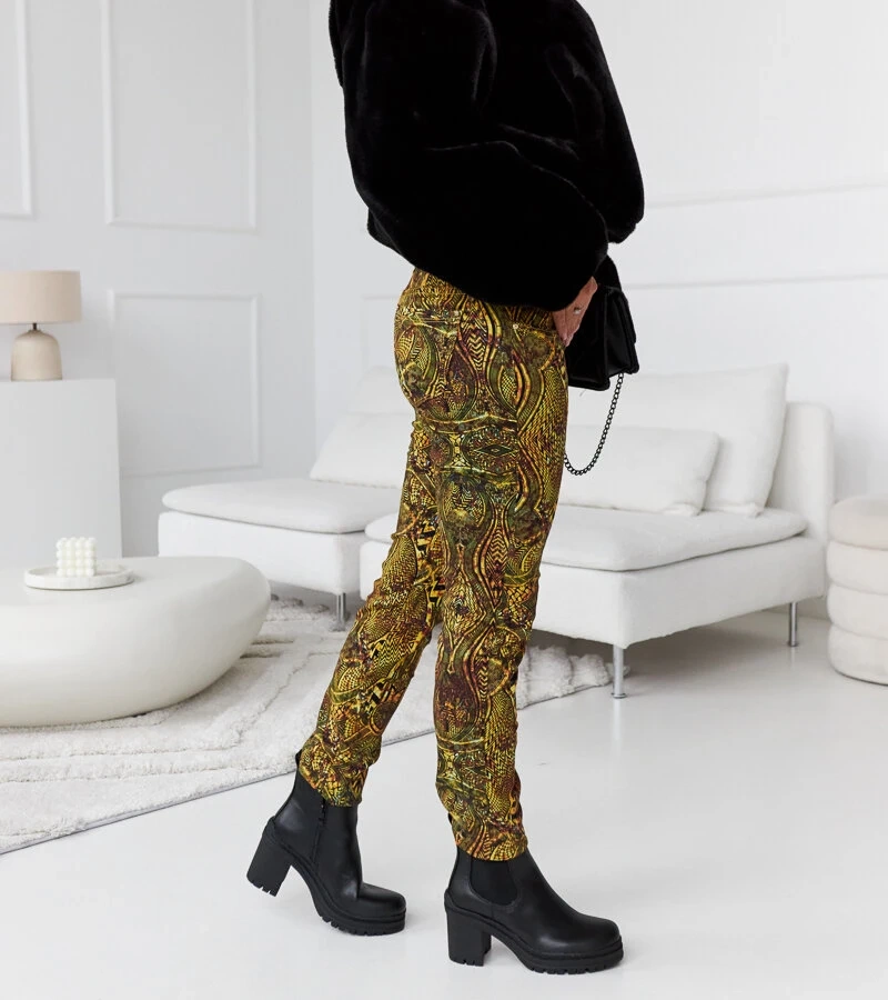 Zeleno-žlté úzke nohavice s vysokým pásom Eglantinere RE-380