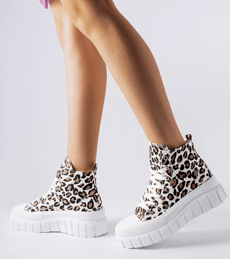 Vysoké platformové tenisky s leopardím vzorom Fiave