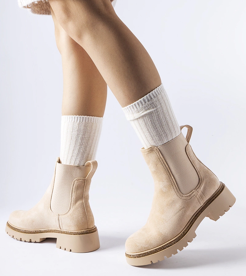 Beige zateplené čižmy s kubickými zirkónmi Taunton