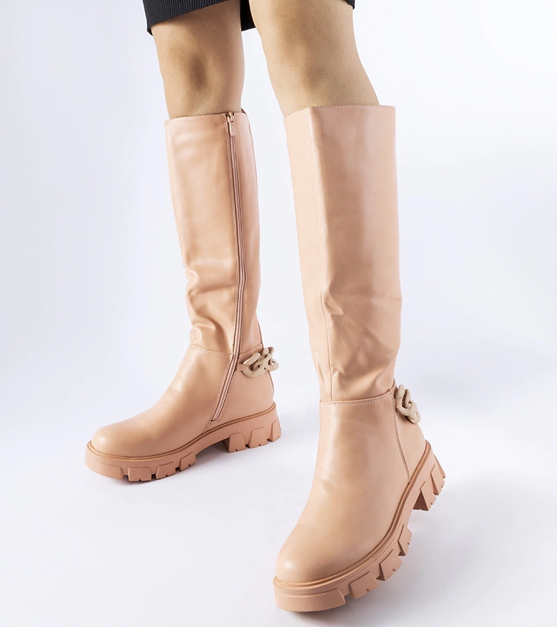 Ružové ploché kozačky s reťazom Armand