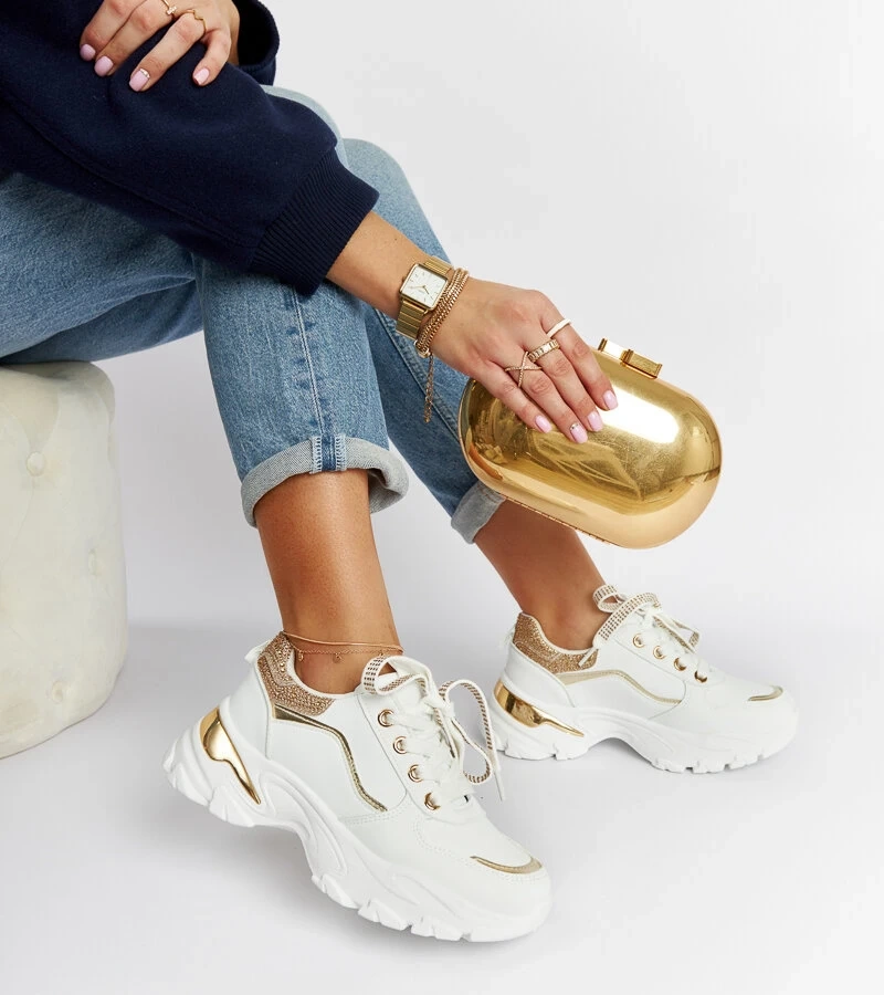 Biela masívna tenisky s cyrkoniami Euclid