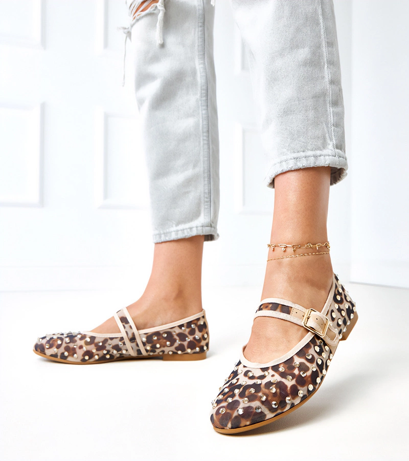 Panterkové balerínky sieťkové s kryštálikmi Malmo