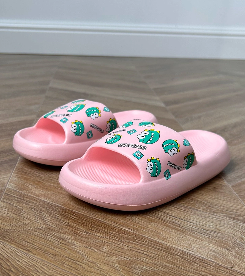 Ružové detské šľapky s potlačou Dinos