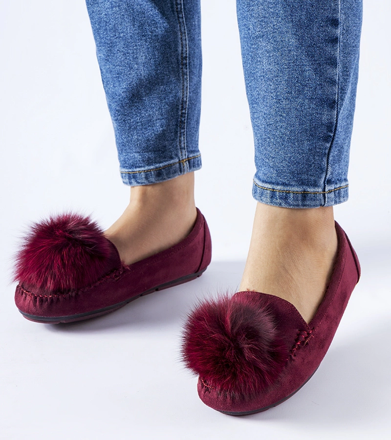 Bordové teplé papuče s mašľou Marchetti