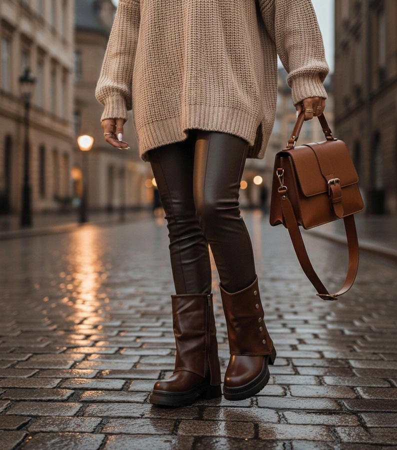 Čokoládové čižmy s vyhrnutou sárou na platforme Carla