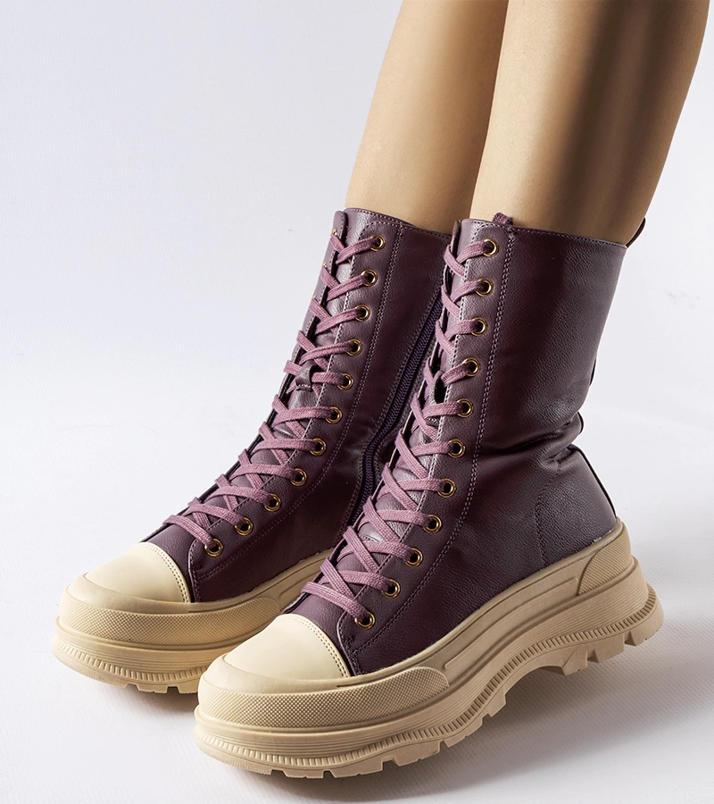 Fialové zateplené topánky s hrubou podrážkou Giselda