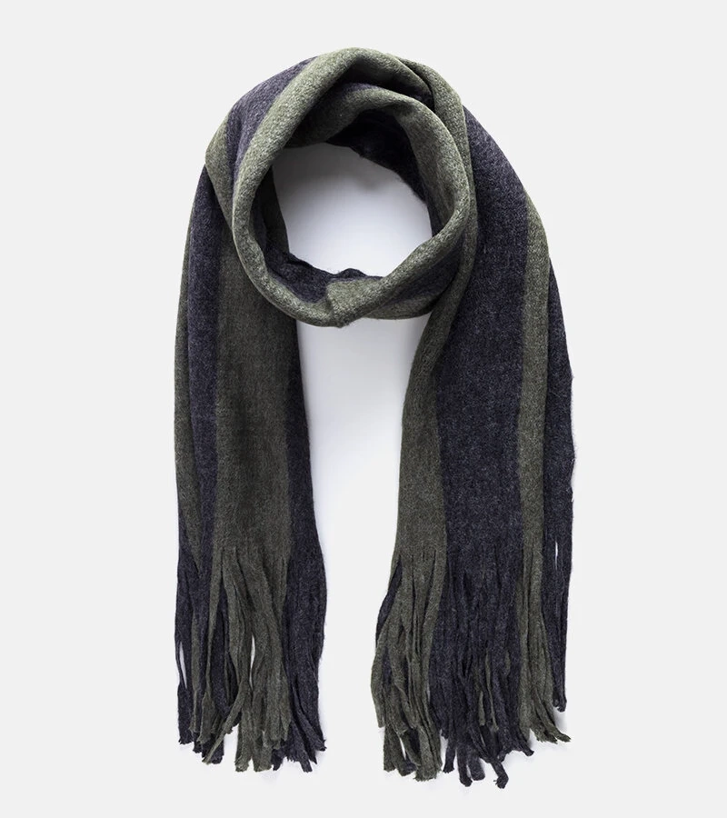 Lana zeleno-šedý šál so strapcami