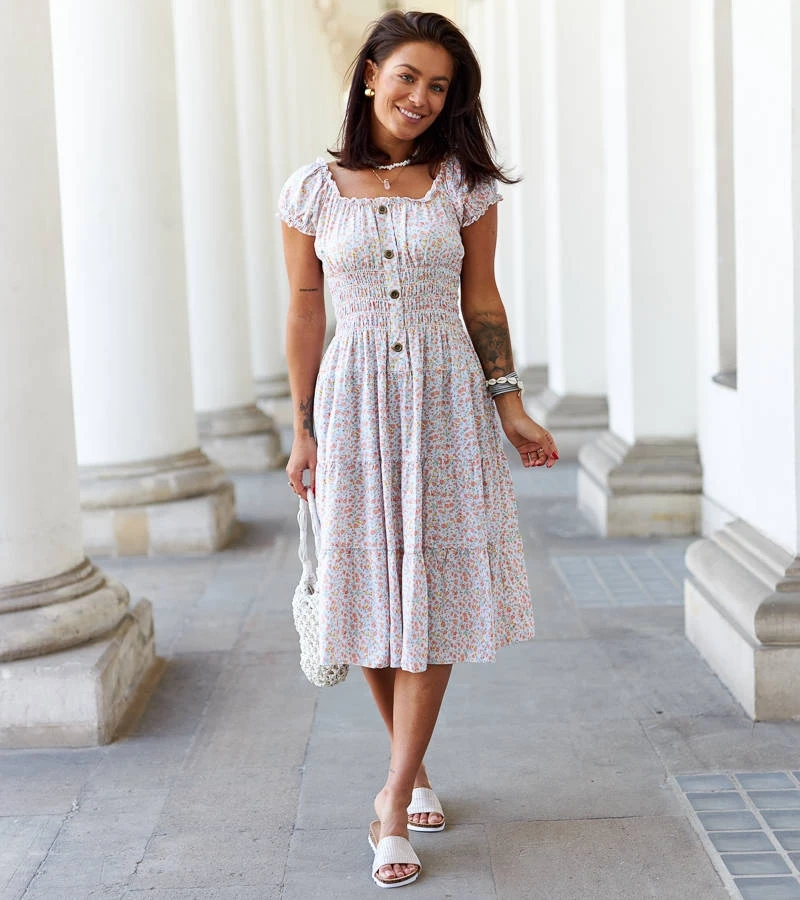 Oranžové kvetinové midi šaty Bresciana