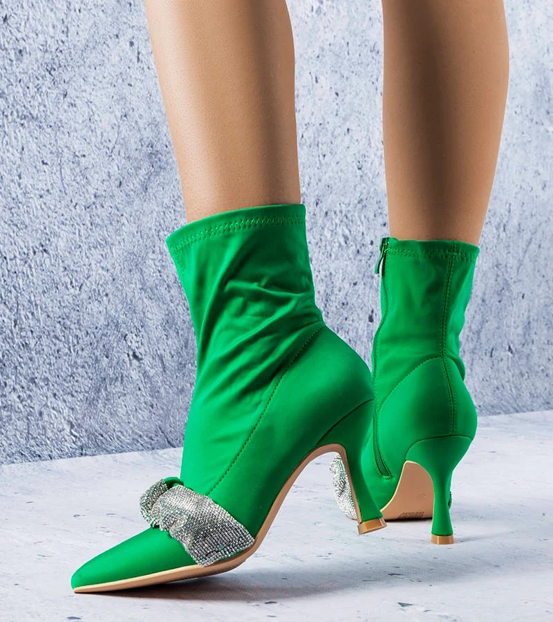 Zelené topánky zdobené zirkónmi Caisse