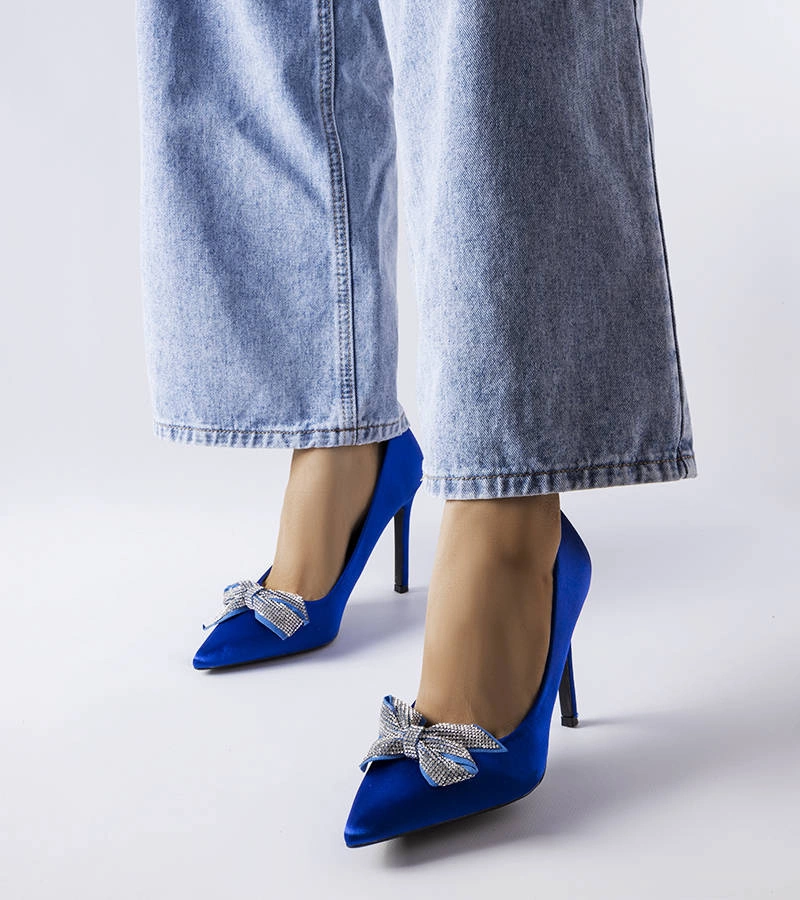 Modré saténové ihlice s mašľou Mia