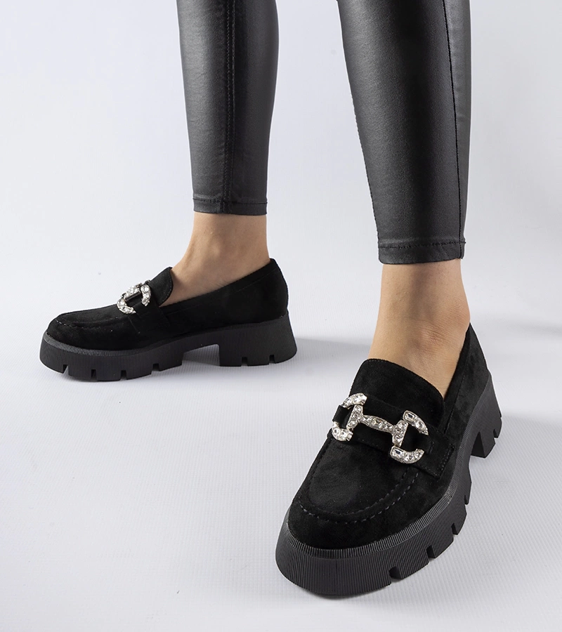 Čierne mokasíny s diamantmi Giacomo