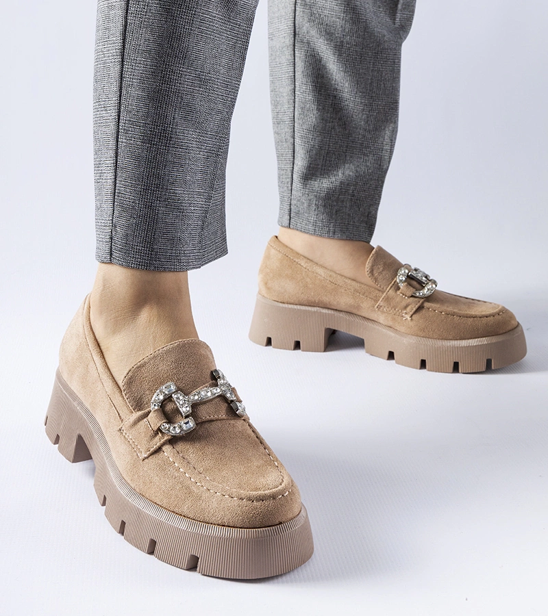 Bežové mokasíny s diamantmi Giacomo