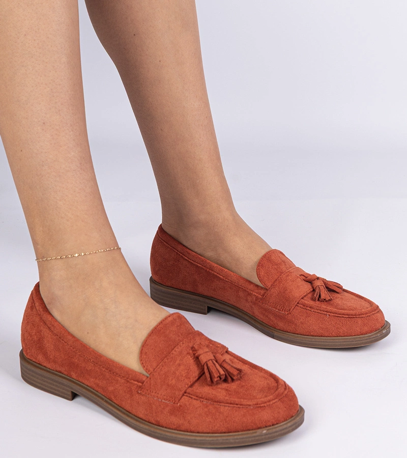 Oranžové dámske mokasíny z ekosemišu s strapcami Marimel