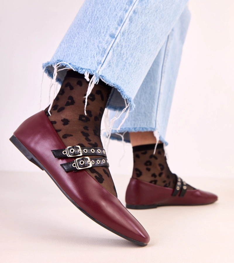 Bordové baleríny so štvorcovou špičkou a prackami Alfira