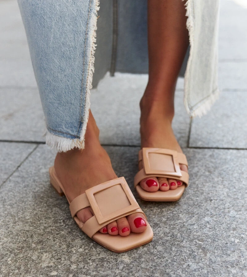 Bežové žabky s koženou vložkou Wilia