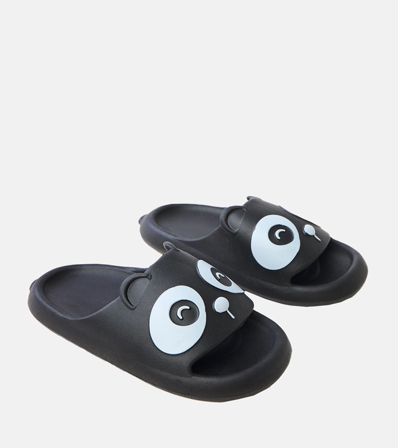 Čierne detské šľapky s motívom pandy Ketti