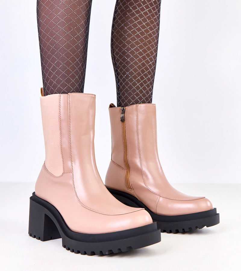 Béžové členkové topánky na podpätku s elastickou vsadkou Jarley