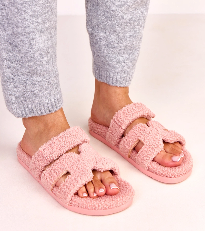 Ružové chlpaté papuče s otvorenou špičkou Greigan