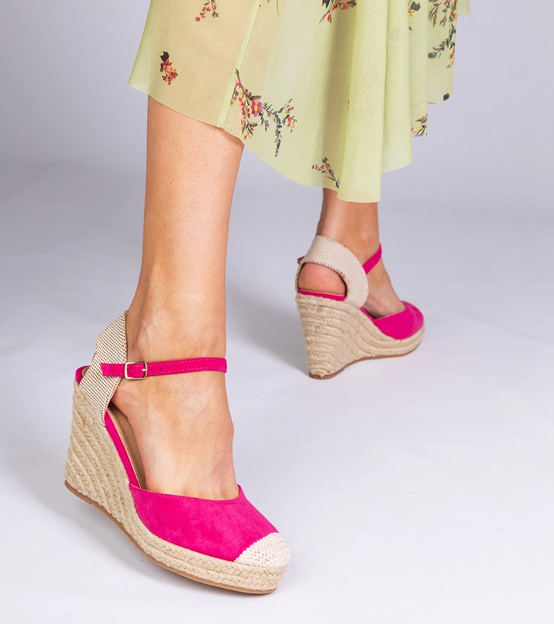 Ružové sandále espadrilky na klinovom podpätku Tedis