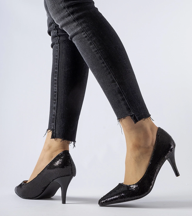 Čierne cekinové topánky na opätku Ernesto