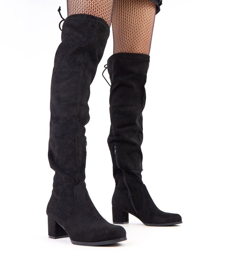 Čierne eko-semišové čižmy na podpätku Melinos