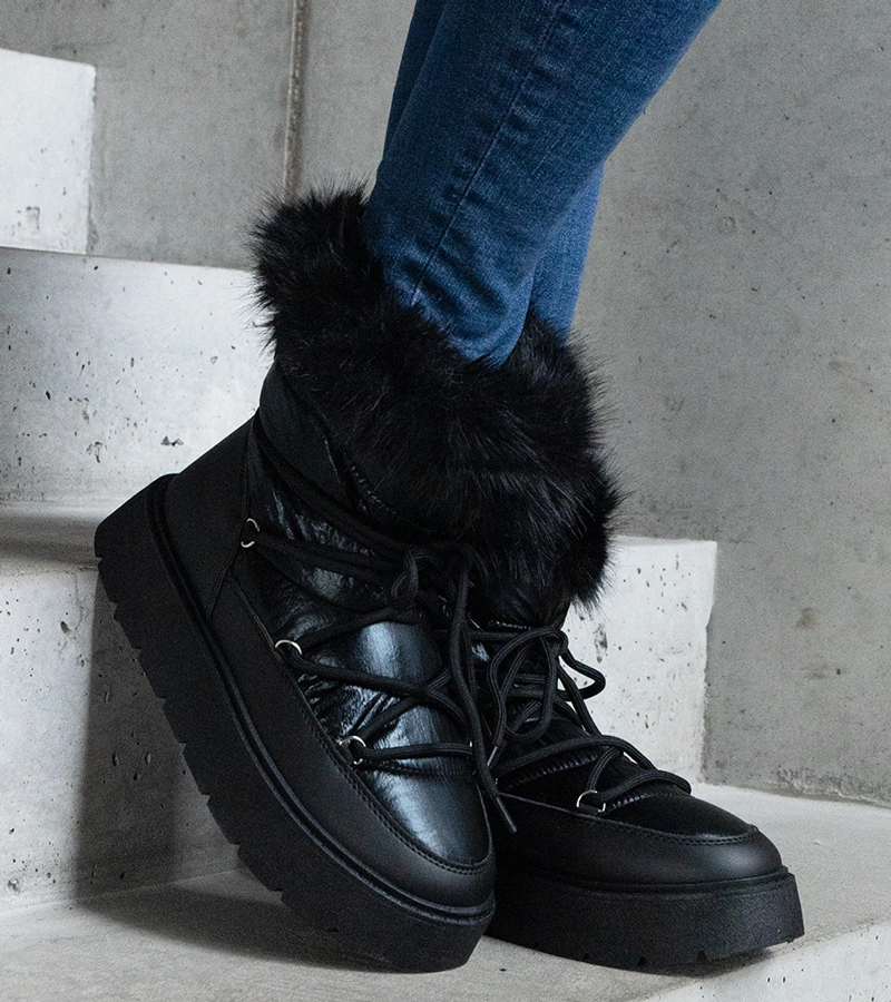 Čierne zateplené snehule s kožušinkou Arilla