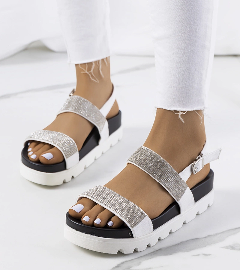 Biele sandále zdobené zirkónmi Felding