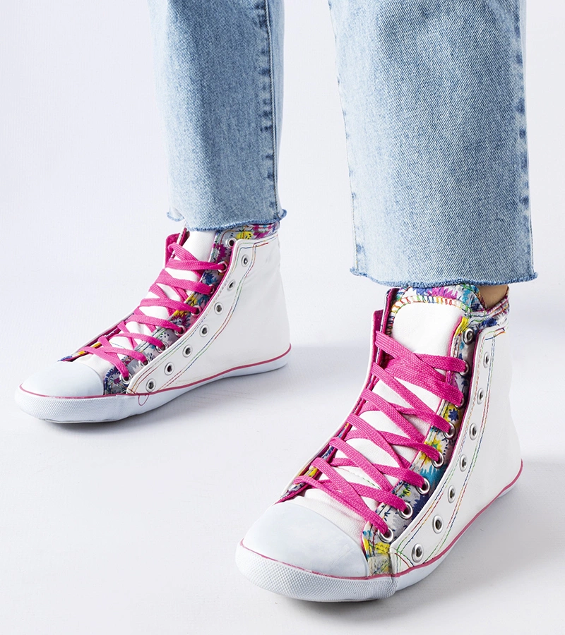 Biele kvetinové členkové tenisky Marphisa