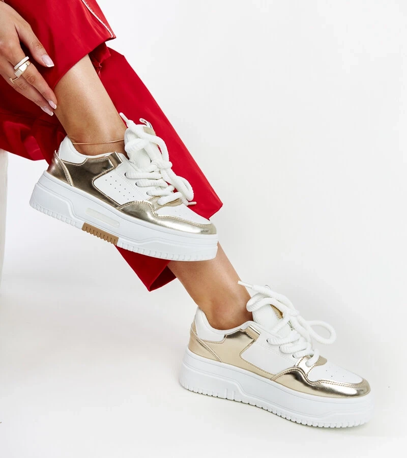 Bielo-zlaté tenisky na vysokom podpätku Farkas