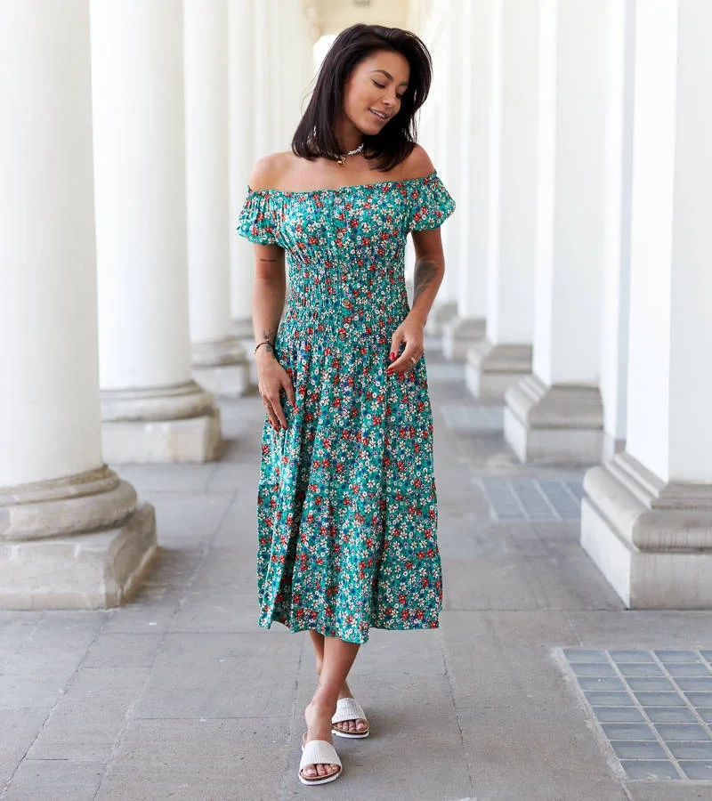 Zelené kvetinové midi šaty Rosanna