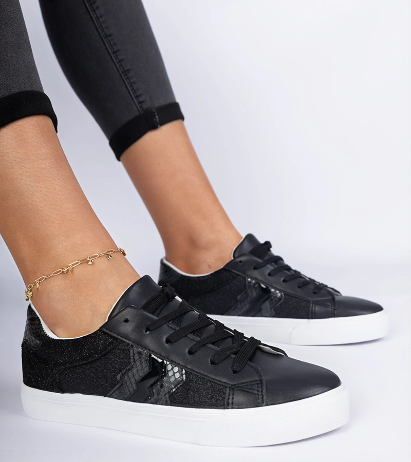 Čierne tenisky so zvieracím motívom zdobené glitrami Walorin